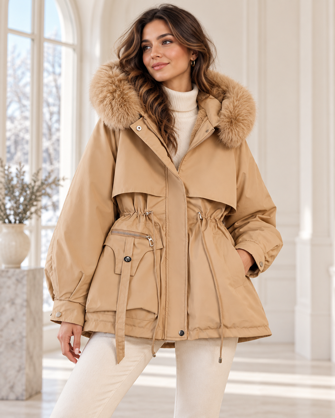 Parka Alaska cammello indossato